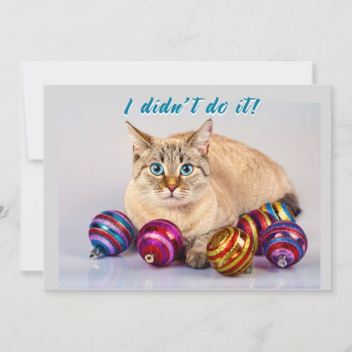 Cat with Christmas Balls Two Sided Christmas Card