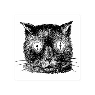 Cat with Clock Eyes Rubber Stamp