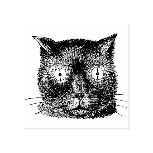 Cat with Clock Eyes Rubber Stamp (Imprint)