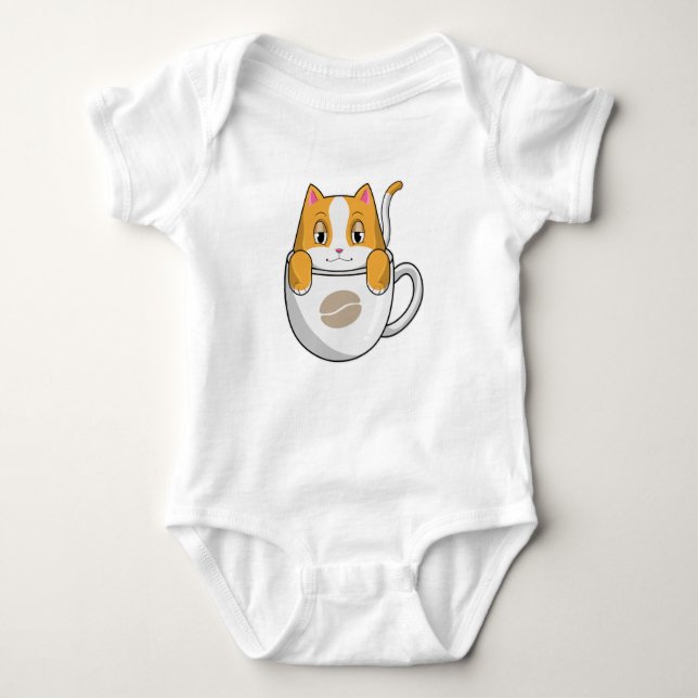 Cat with Coffee Cup Baby Bodysuit (Front)