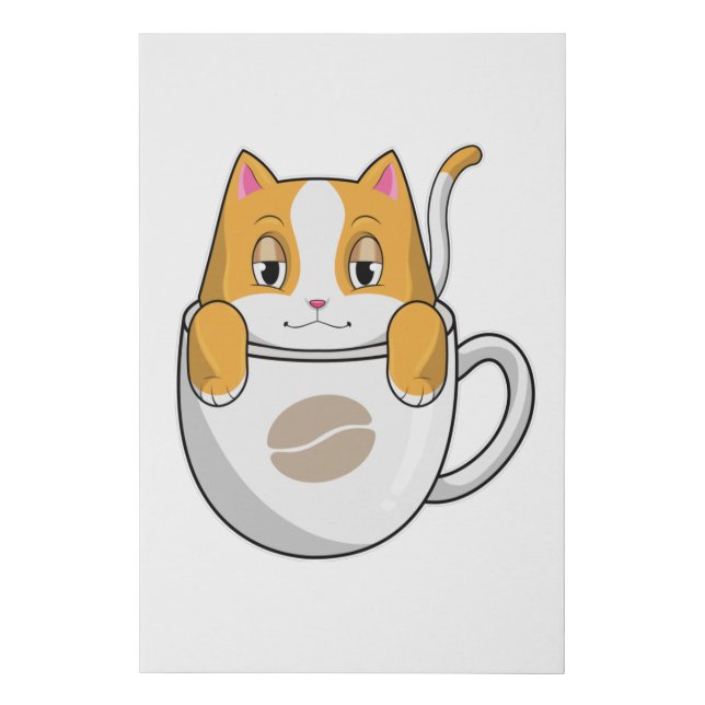 Cat with Coffee Cup Faux Canvas Print (Front)