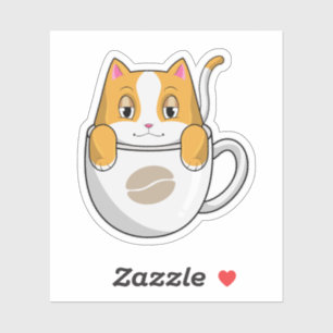 Cat with Coffee Cup Sticker