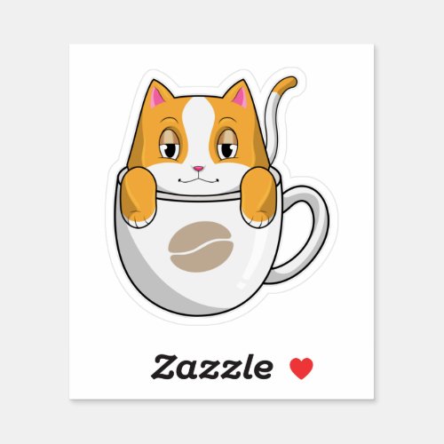 Cat with Coffee Cup Sticker