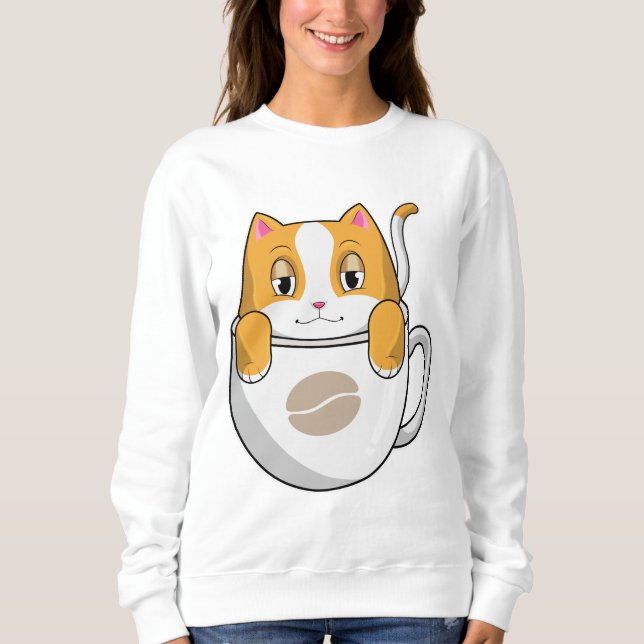 Cat with Coffee Cup Sweatshirt (Front)