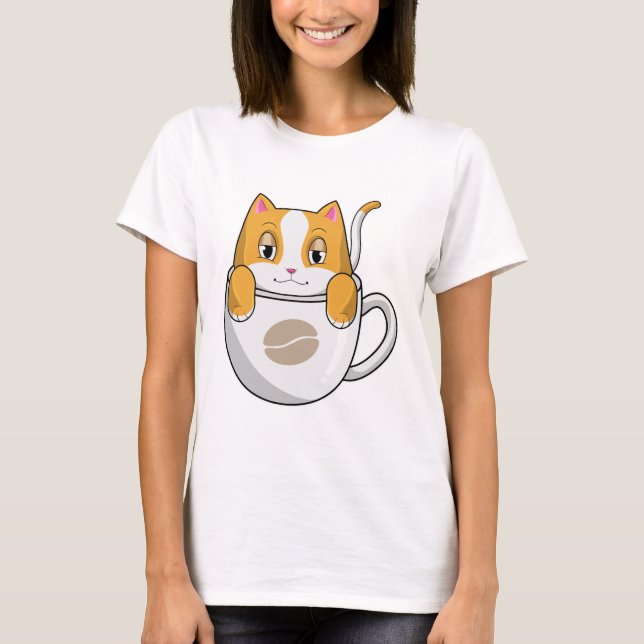 Cat with Coffee Cup T-Shirt (Front)
