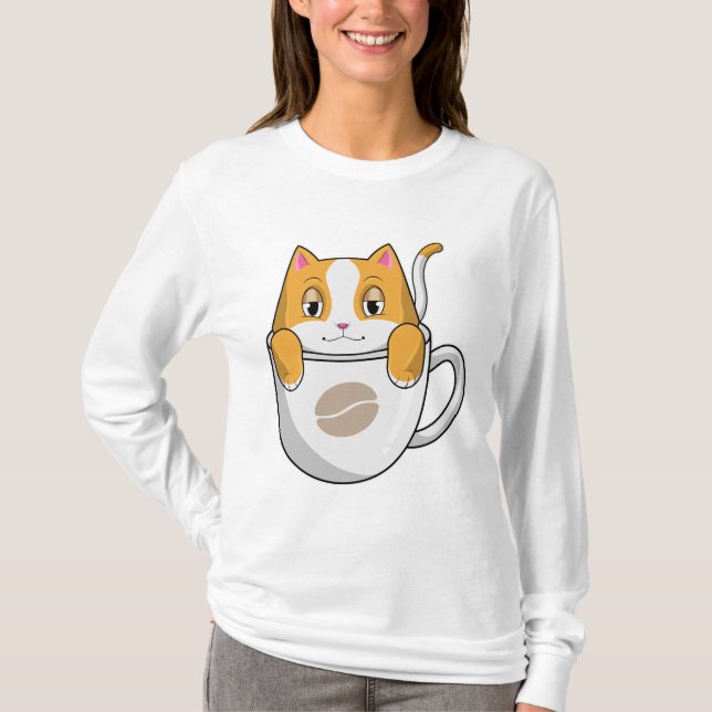 Cat with Coffee Cup T-Shirt (Front)