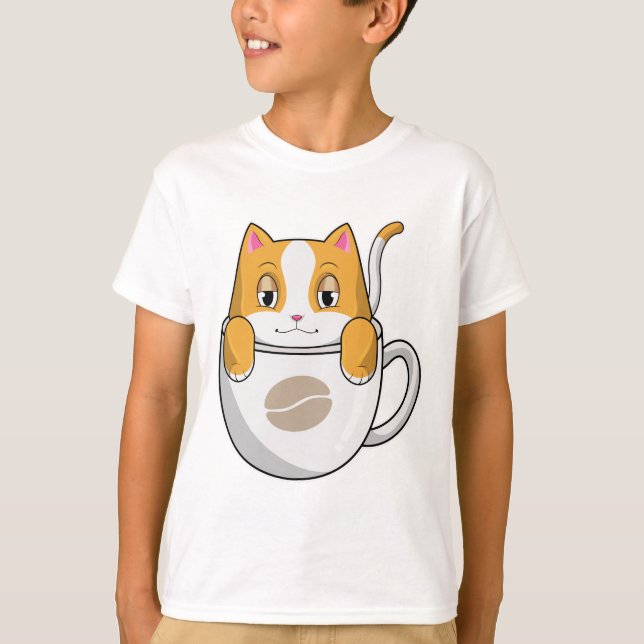 Cat with Coffee Cup T-Shirt (Front)