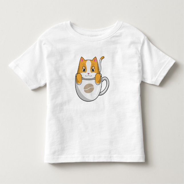 Cat with Coffee Cup Toddler T-shirt (Front)