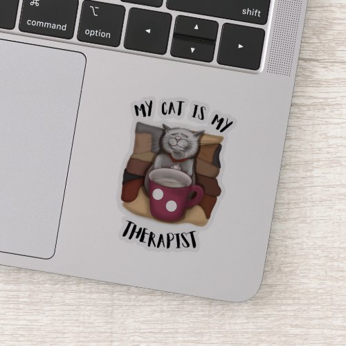 Cat with coffee mug and funny saying sticker