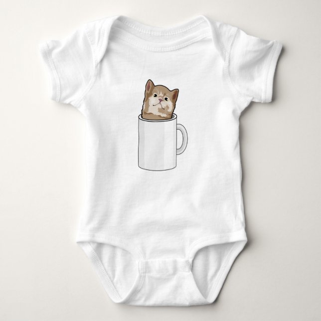 Cat with Coffee mug Baby Bodysuit (Front)