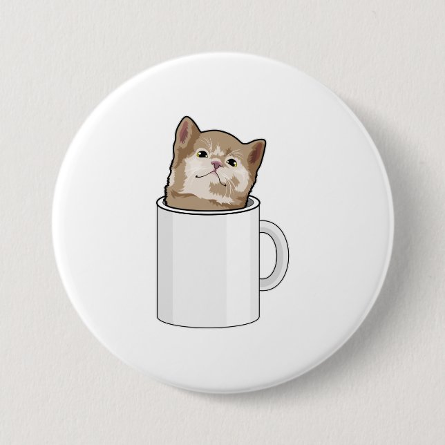 Cat with Coffee mug Button (Front)