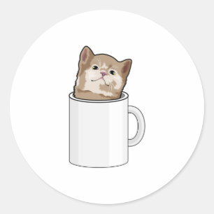 Cat with Coffee mug Classic Round Sticker
