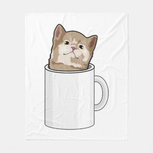 Cat with Coffee mug Fleece Blanket