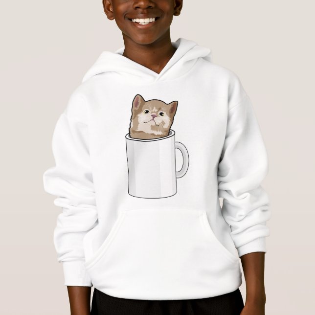 Cat with Coffee mug Hoodie (Front)