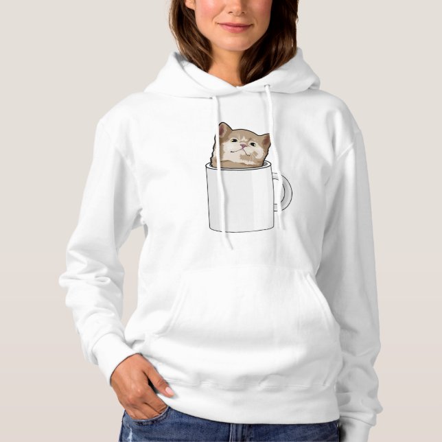 Cat with Coffee mug Hoodie (Front)