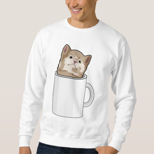 Cat with Coffee mug Sweatshirt (Front)