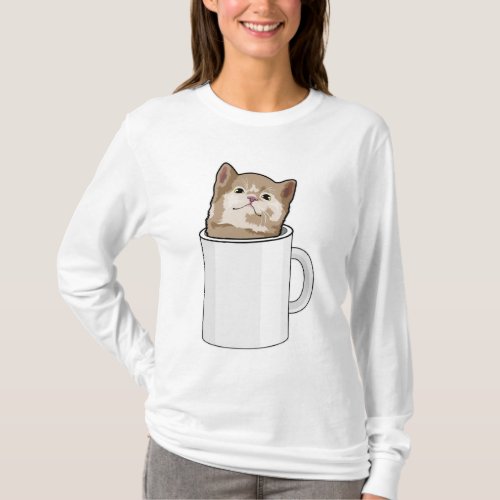 Cat with Coffee mug T_Shirt