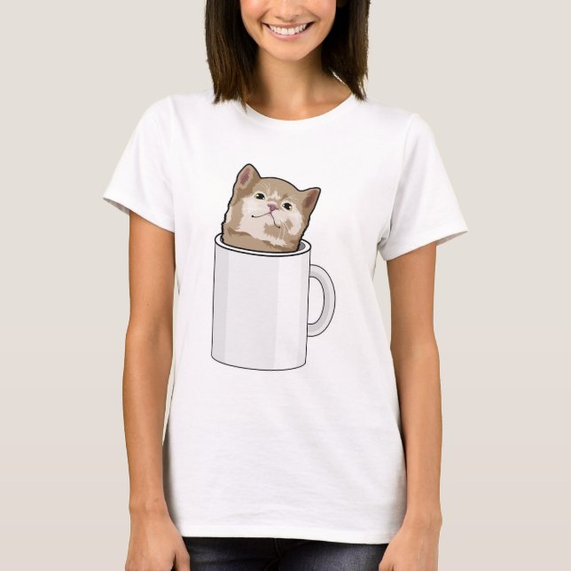 Cat with Coffee mug T-Shirt (Front)