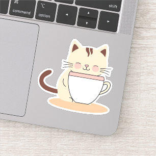 Cat with Coffee Waterproof  Sticker