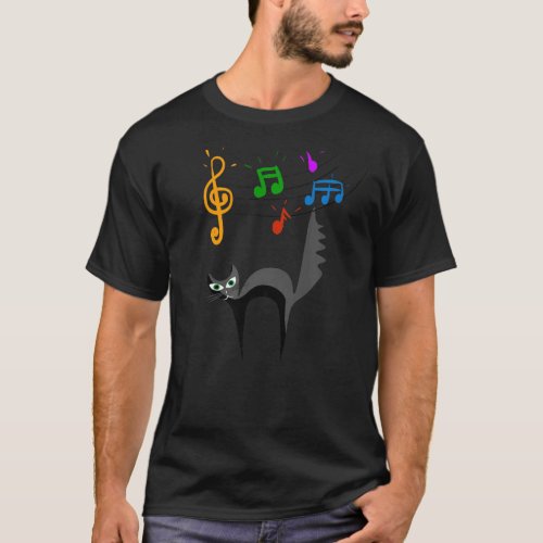 Cat With Colorful Musical Notes Cat Kitty Playing  T_Shirt