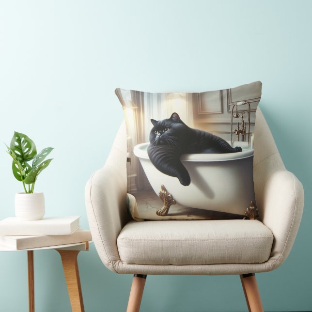 Cat with Cool Thing Throw Pillow (Chair)