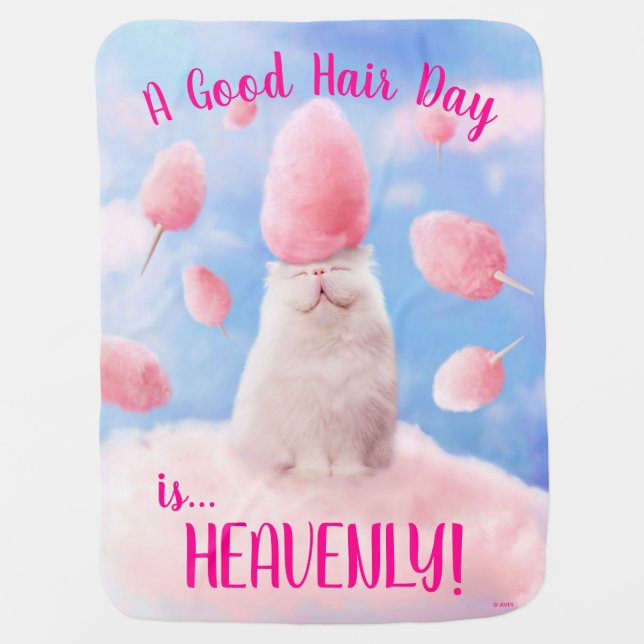 Cat With Cotton Candy Hair Baby Blanket (Front)