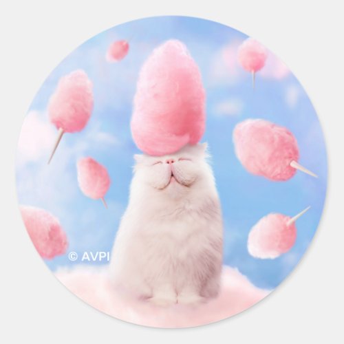 Cat With Cotton Candy Hair Classic Round Sticker