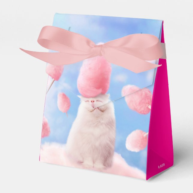 Cat With Cotton Candy Hair Favor Boxes (Front Side)
