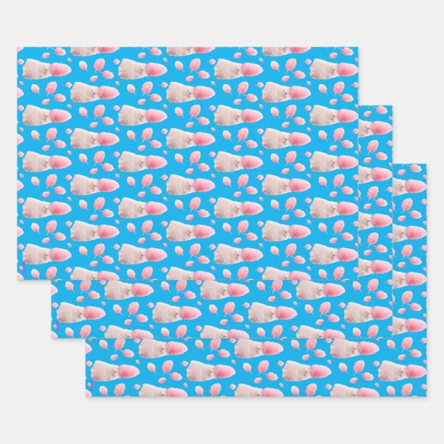 Cat With Cotton Candy Hair Wrapping Paper Sheets (Set)