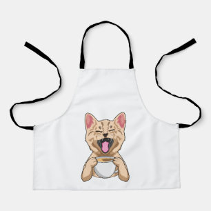 Cat with cup of coffee apron