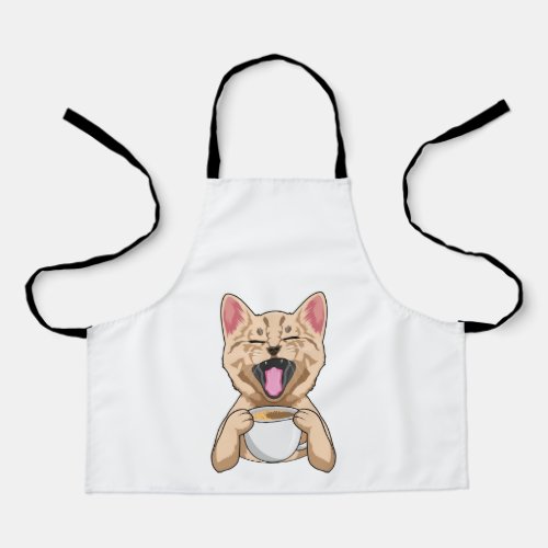 Cat with cup of coffee apron