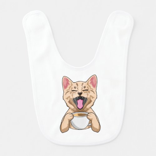 Cat with cup of coffee baby bib