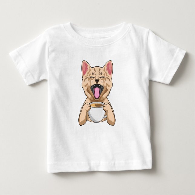 Cat with cup of  coffee baby T-Shirt (Front)