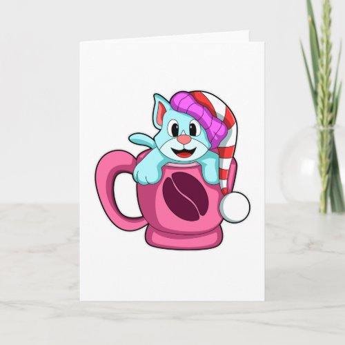 Cat with Cup of Coffee  bobble hat Card