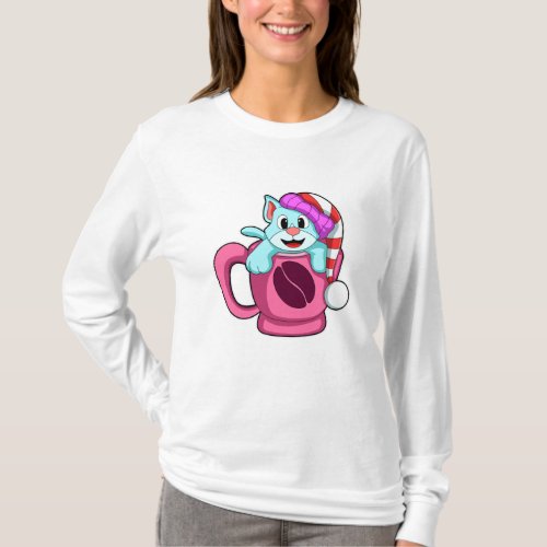 Cat with Cup of Coffee  bobble hat T_Shirt