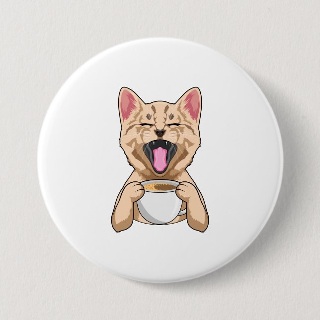 Cat with cup of coffee button (Front)