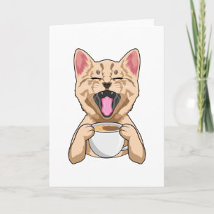Cat with Cup of Coffee Card