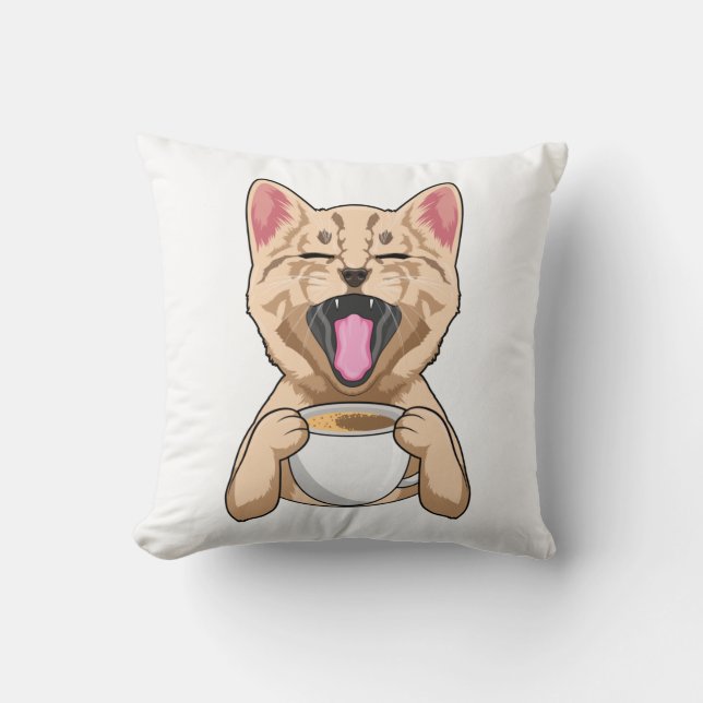 Cat with cup of coffee cushion (Front)