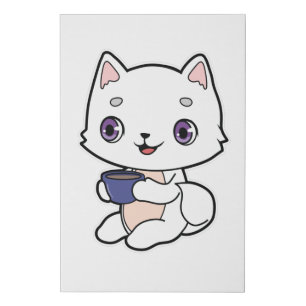 Cat with Cup of Coffee Faux Canvas Print