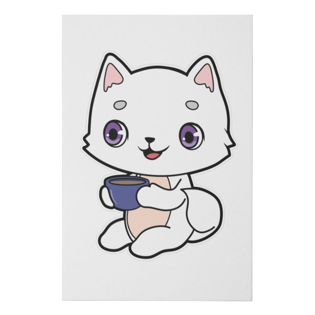 Cat with Cup of Coffee Faux Canvas Print (Front)
