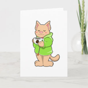 Cat with Cup of Coffee & Pajamas Card