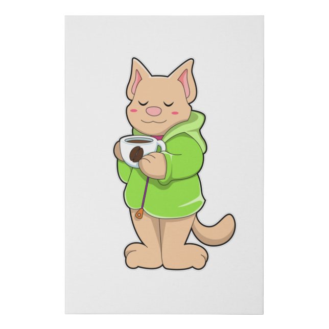 Cat with Cup of Coffee & Pajamas Faux Canvas Print (Front)