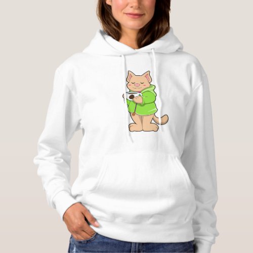Cat with Cup of Coffee  Pajamas Hoodie