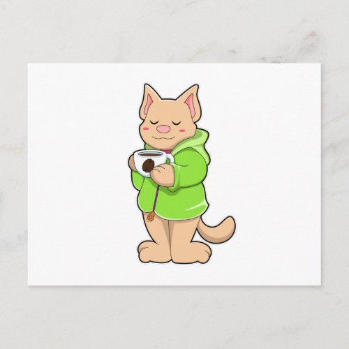 Cat with Cup of Coffee  Pajamas Postcard