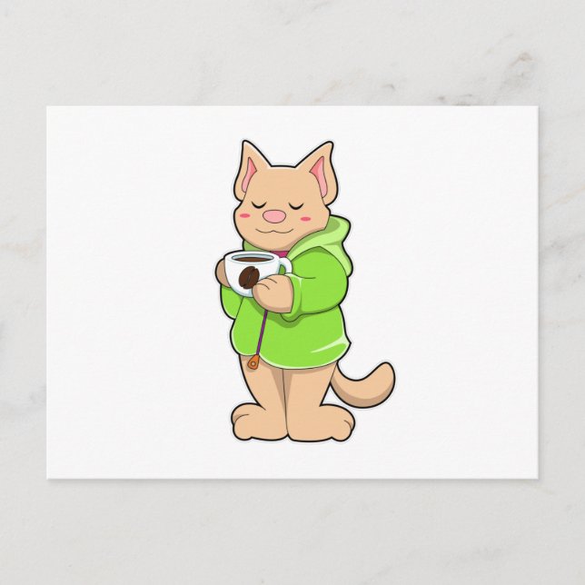 Cat with Cup of Coffee & Pajamas Postcard (Front)