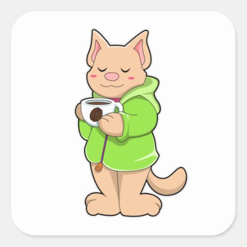 Cat with Cup of Coffee  Pajamas Square Sticker