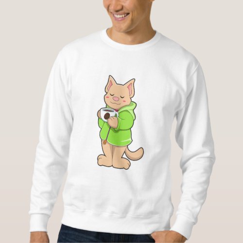 Cat with Cup of Coffee  Pajamas Sweatshirt