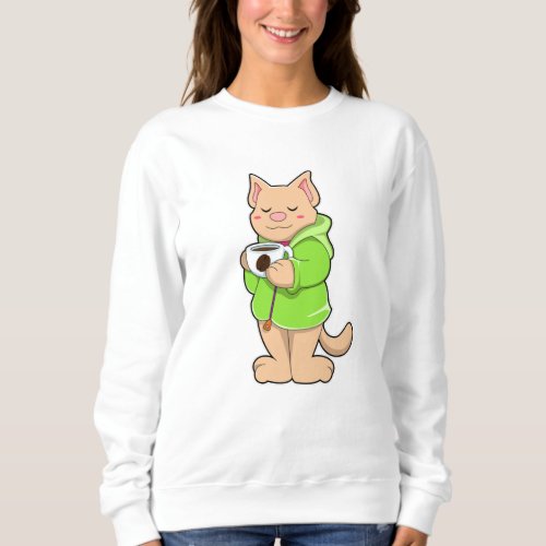 Cat with Cup of Coffee  Pajamas Sweatshirt
