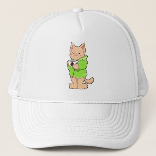 Cat with Cup of Coffee  Pajamas Trucker Hat