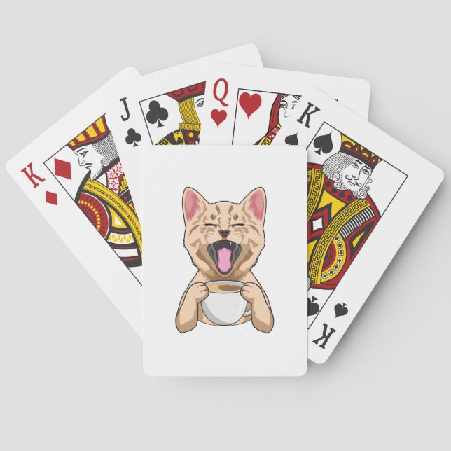 Cat with cup of coffee poker cards (Back)